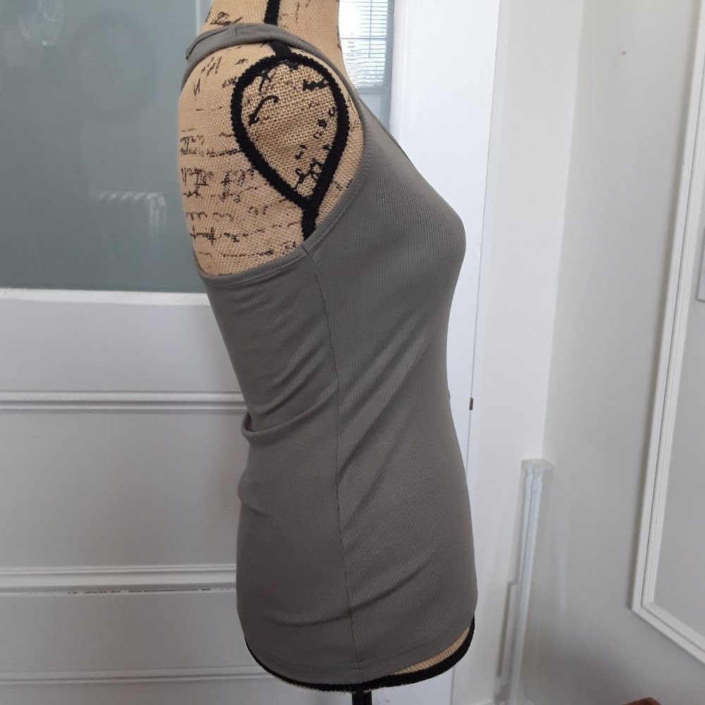 Khaki Green Ribbed Racer Back Tank Top - Picture 3 of 7